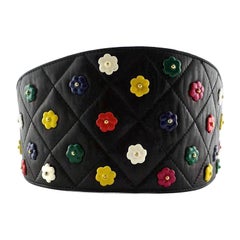 Vintage CHANEL Quilted Colourful Camellia Leather Corset Belt