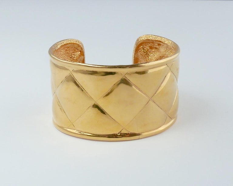Women's or Men's Vintage Chanel Quilted Cuff Bracelet, 1980s For Sale