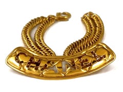 Vintage CHANEL Quilted Cut Out Plate Double Chain Necklace