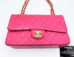Vintage CHANEL quilted double flap bag, lambskin leather, medium in pink, 1995