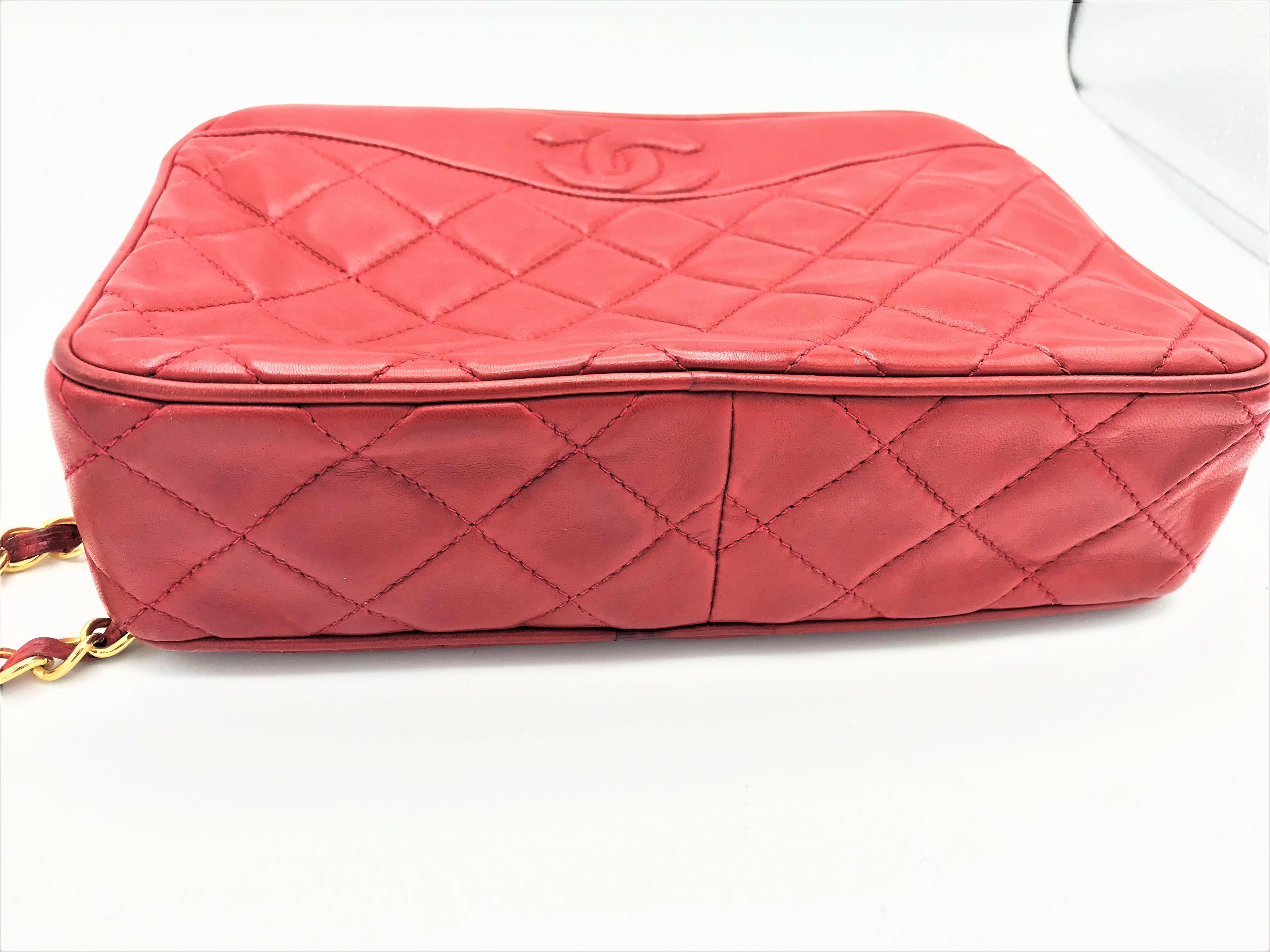 Women's Vintage Chanel quilted lambskin bag, red, 1985 and Carte E'Authenticite  For Sale