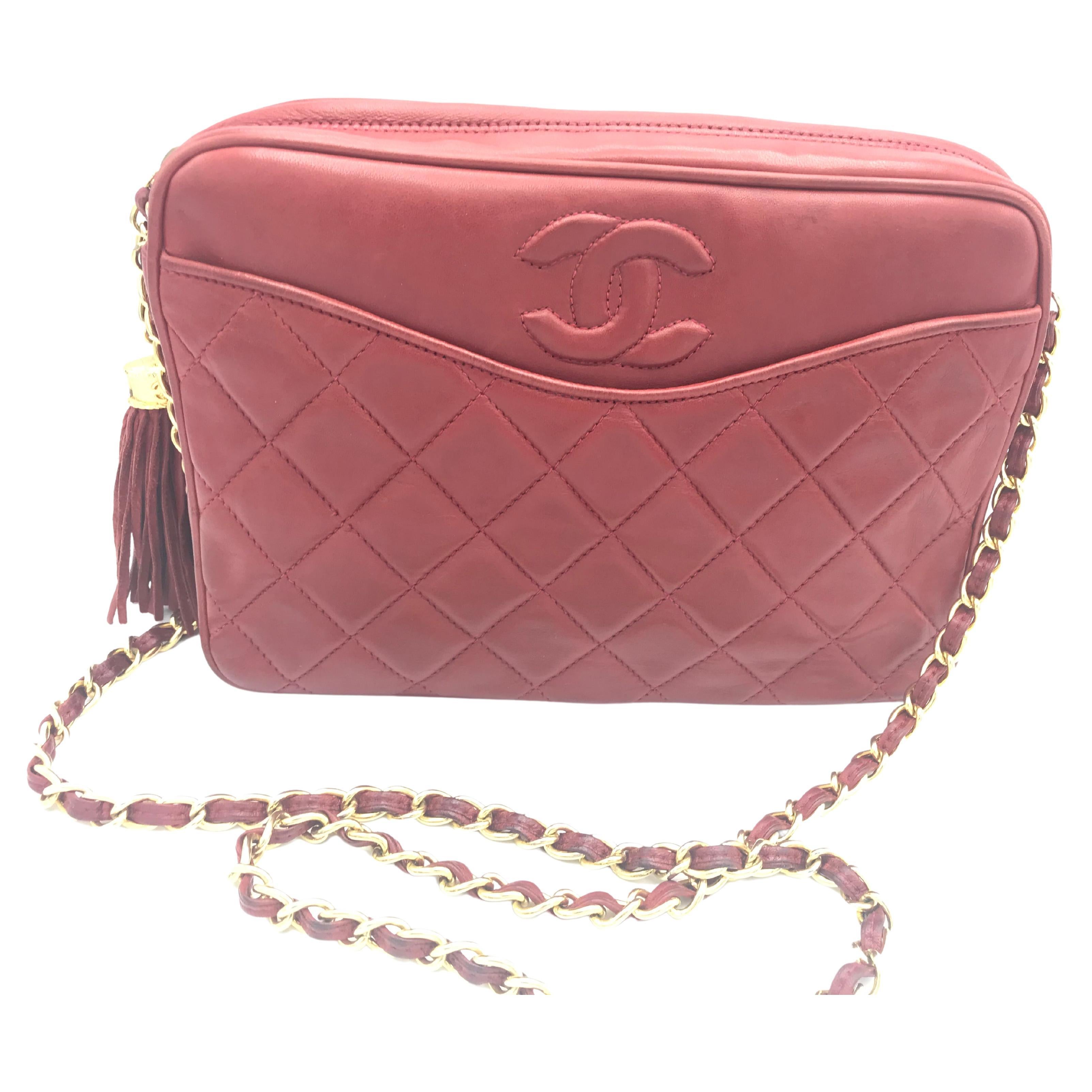 Vintage Chanel quilted lambskin bag, red, 1985 and Carte E'Authenticite  For Sale