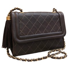 Bolso Vintage CHANEL Diamond Quilted Lambskin Tassel Flap Marrón