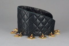 Vintage CHANEL Quilted Padlock Heart Charm Wide Leather Corset Belt