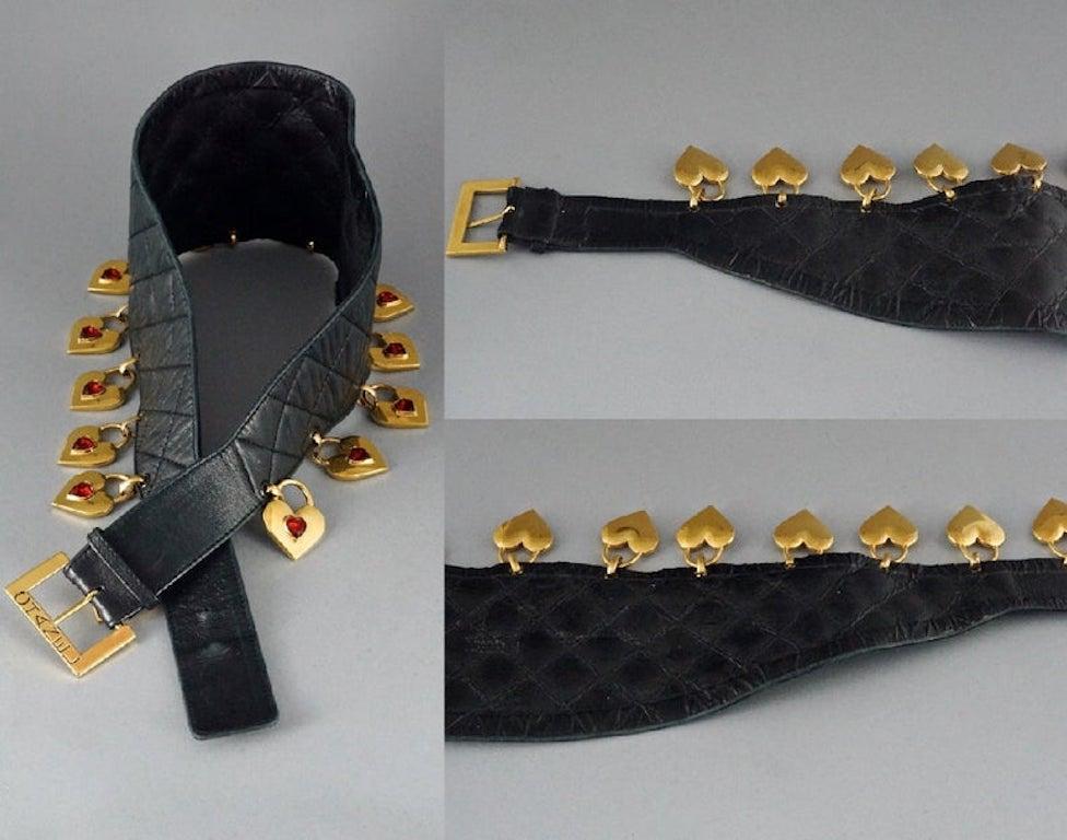 Vintage CHANEL Quilted Padlock Heart Charm Wide Leather Corset Belt 2