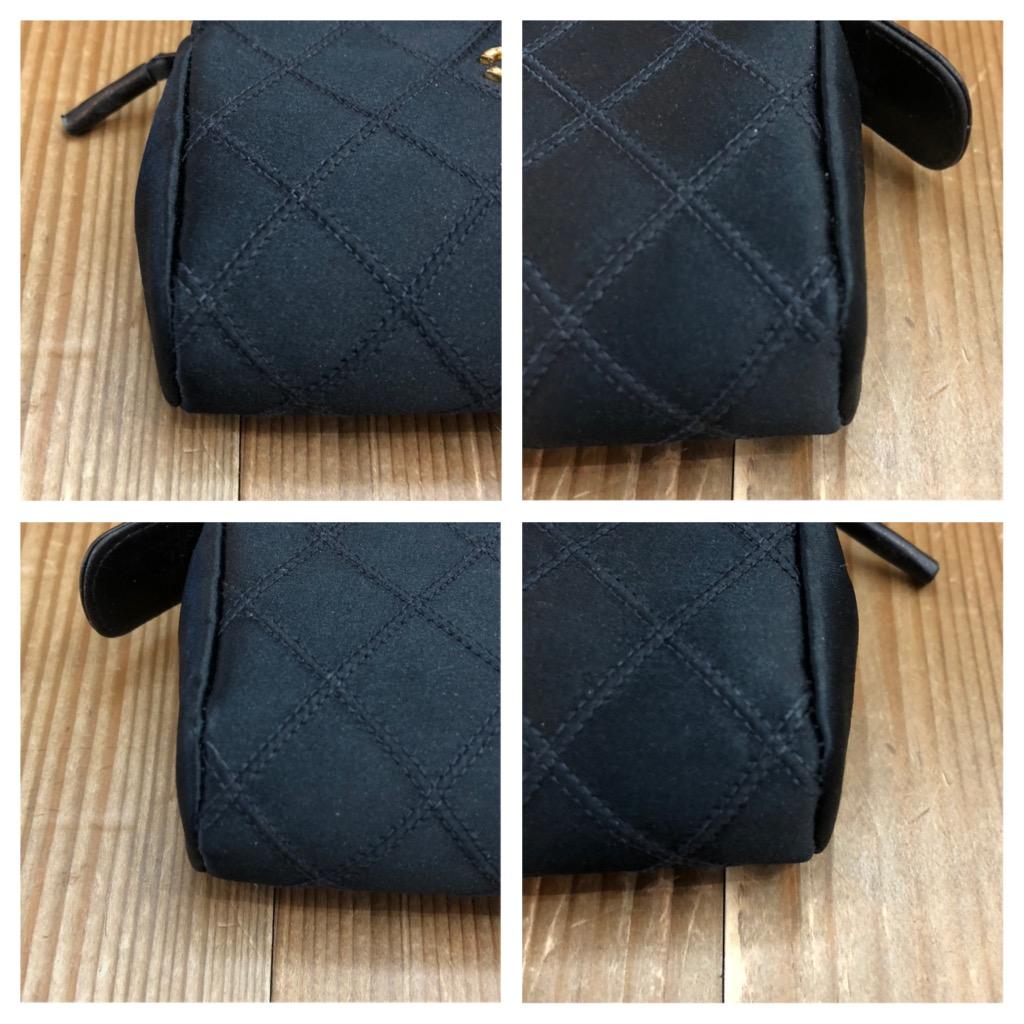 1990s Vintage CHANEL Quilted Satin Mini Pouch Bag Black In Good Condition For Sale In Bangkok, TH