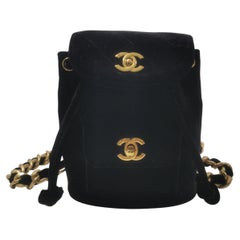 Vintage Chanel Quilted Velvet CC Gold Chain Backpack