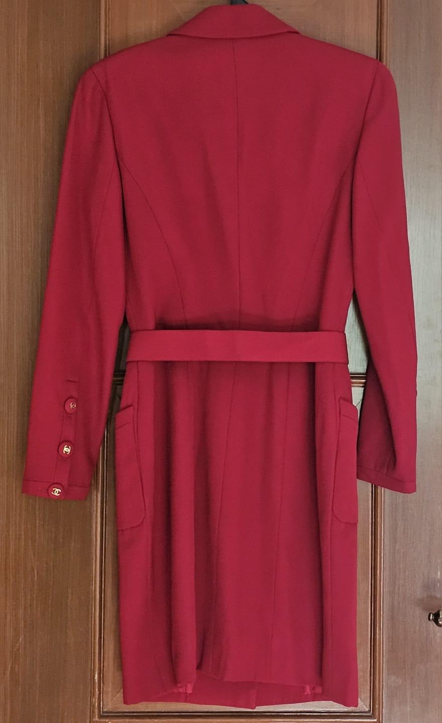 Vintage Chanel Red Belted Blazer Wool Dress For Sale 6