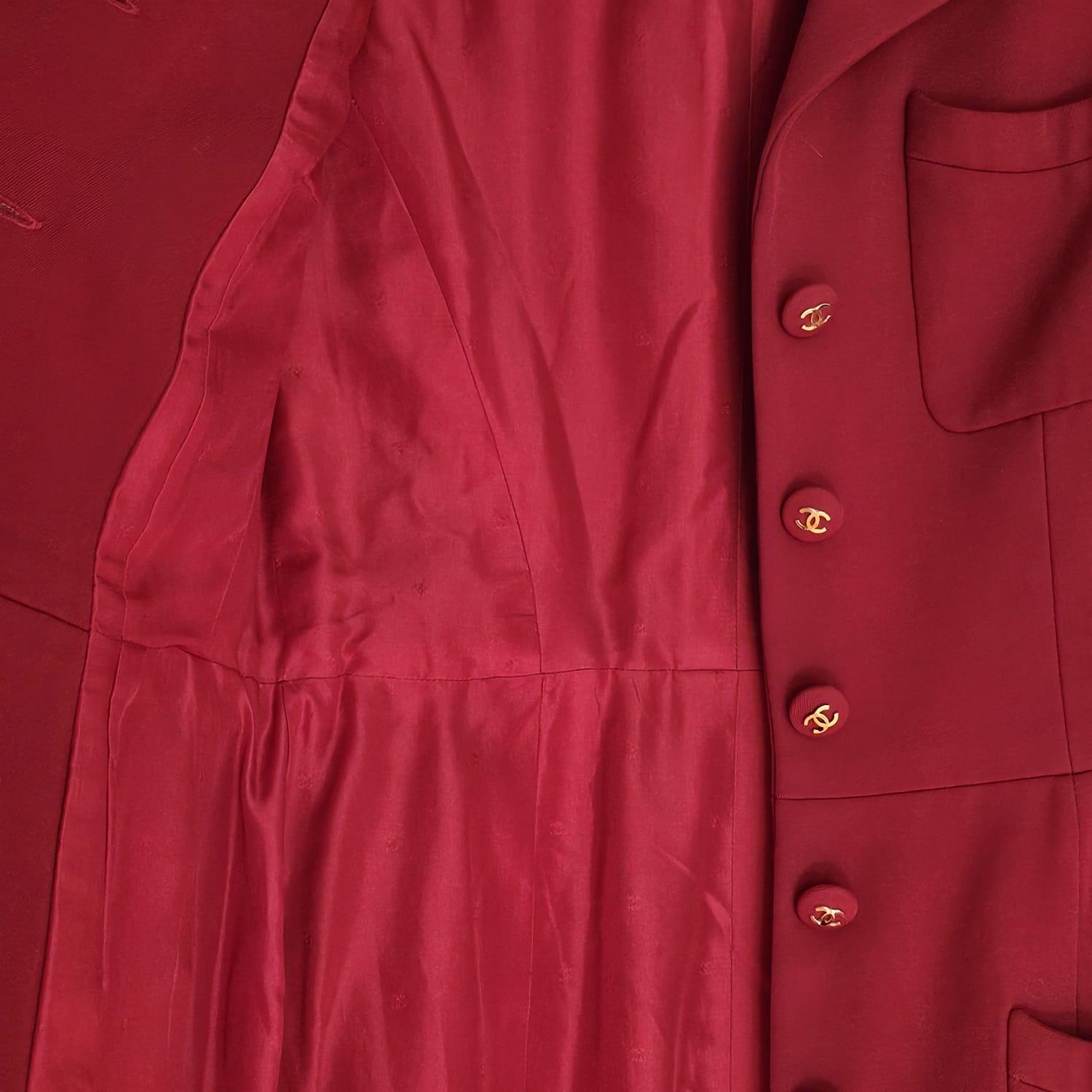 Vintage Chanel Red Belted Blazer Wool Dress For Sale 9