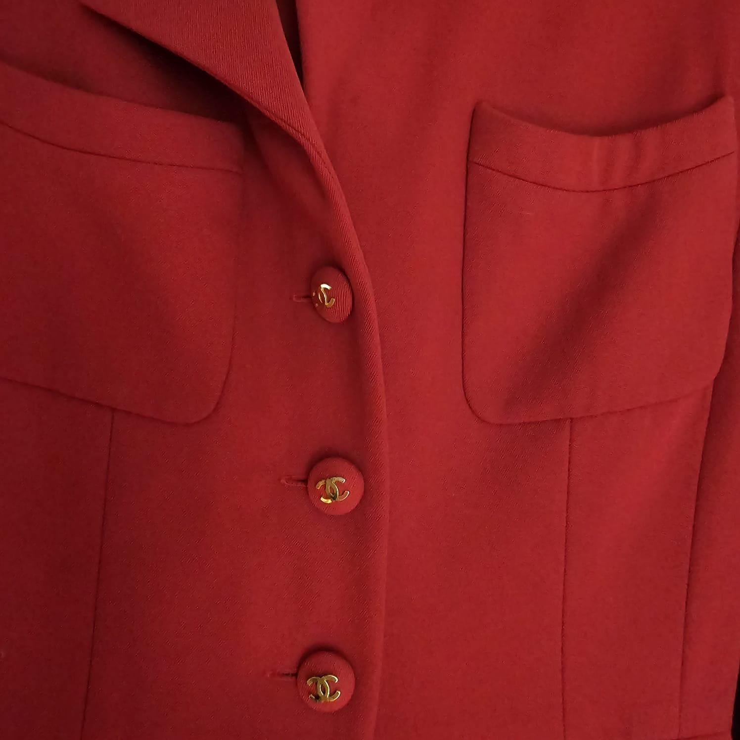 Vintage Chanel Red Belted Blazer Wool Dress For Sale 10