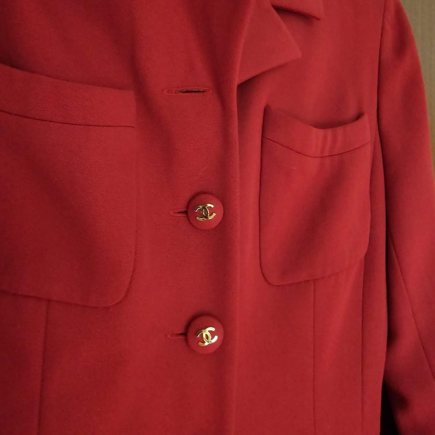 Vintage Chanel Red Belted Blazer Wool Dress For Sale 11