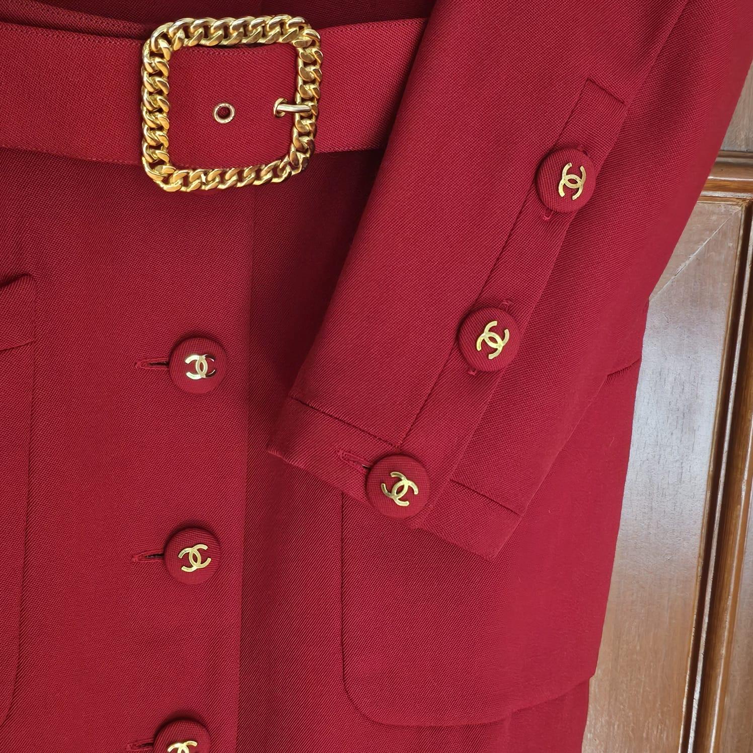 Women's Vintage Chanel Red Belted Blazer Wool Dress For Sale