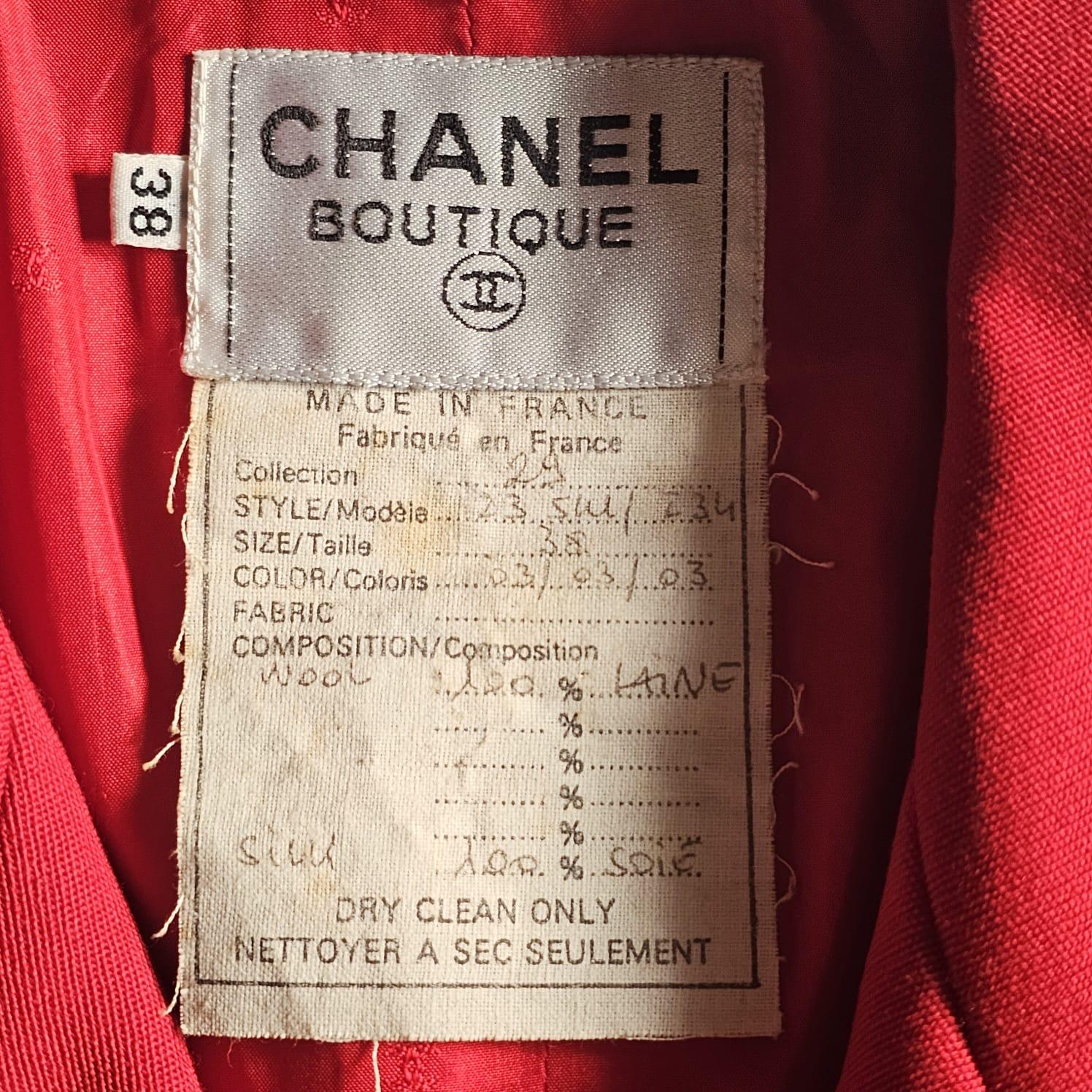 Vintage Chanel Red Belted Blazer Wool Dress For Sale 2