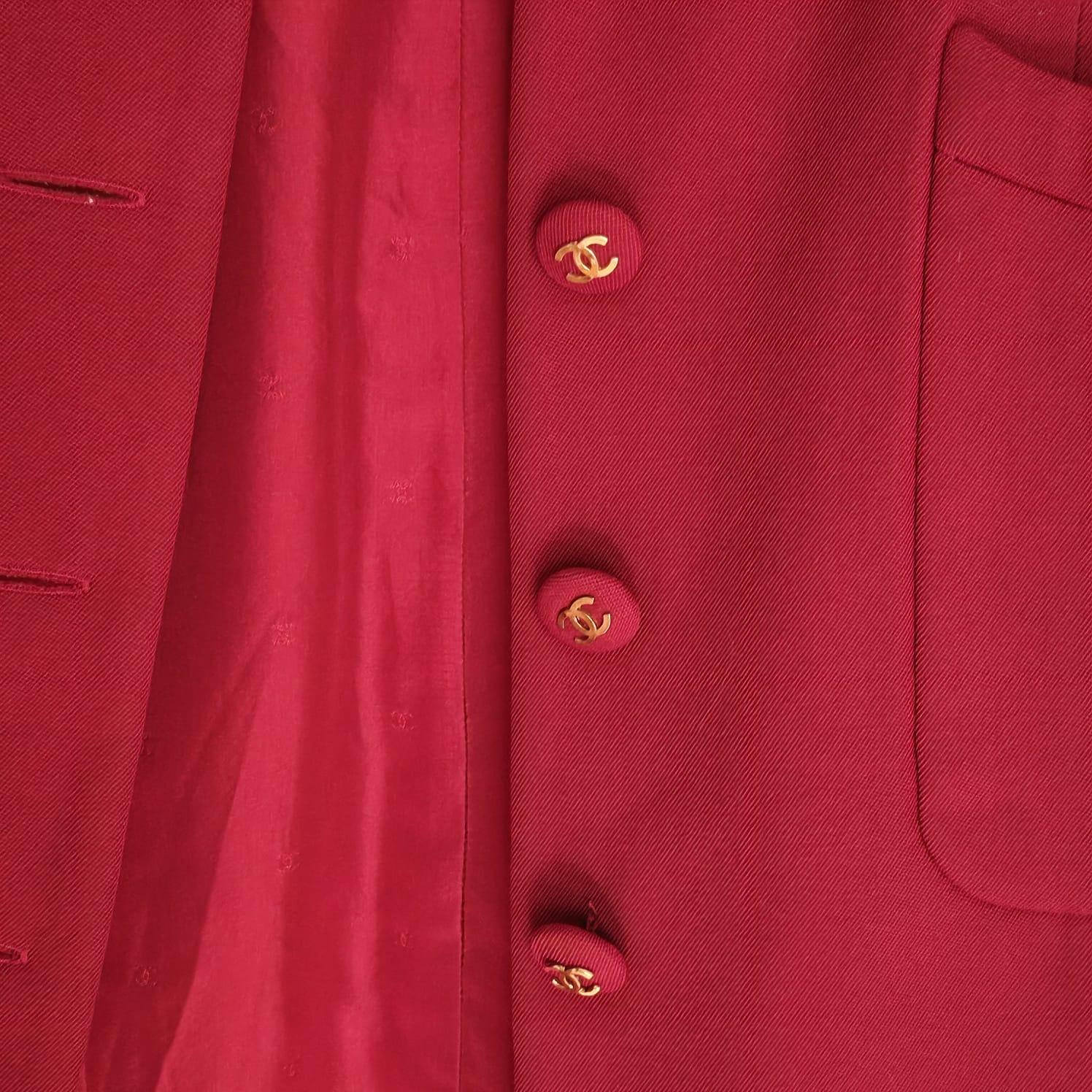 Vintage Chanel Red Belted Blazer Wool Dress For Sale 3