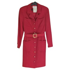Vintage Chanel Red Belted Blazer Wool Dress