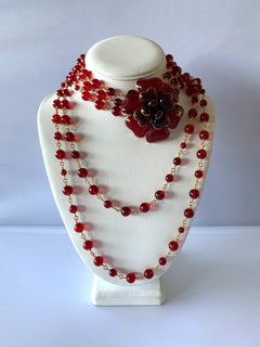 Vintage Chanel Red Camellia CC Statement Necklace