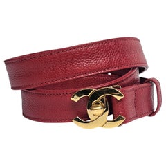Vintage Chanel Roter Kaviar CC Turnlock Dünner Gürtel