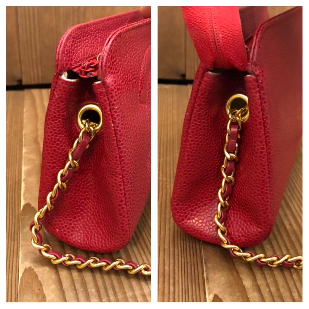 RESERVED Vintage CHANEL Red Caviar Leather Pouch Bag Clutch (Altered) 1