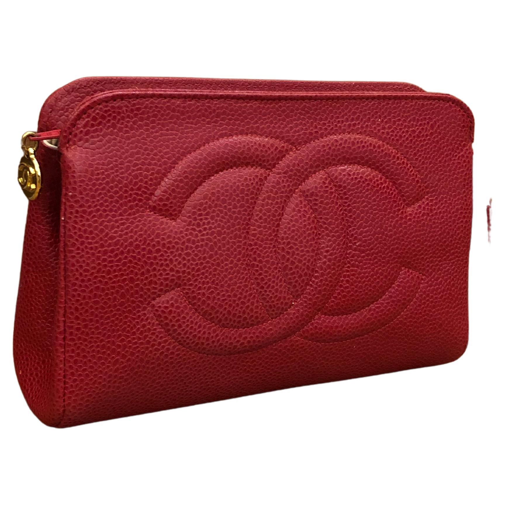 RESERVED Vintage CHANEL Red Caviar Leather Pouch Bag Clutch (Altered)