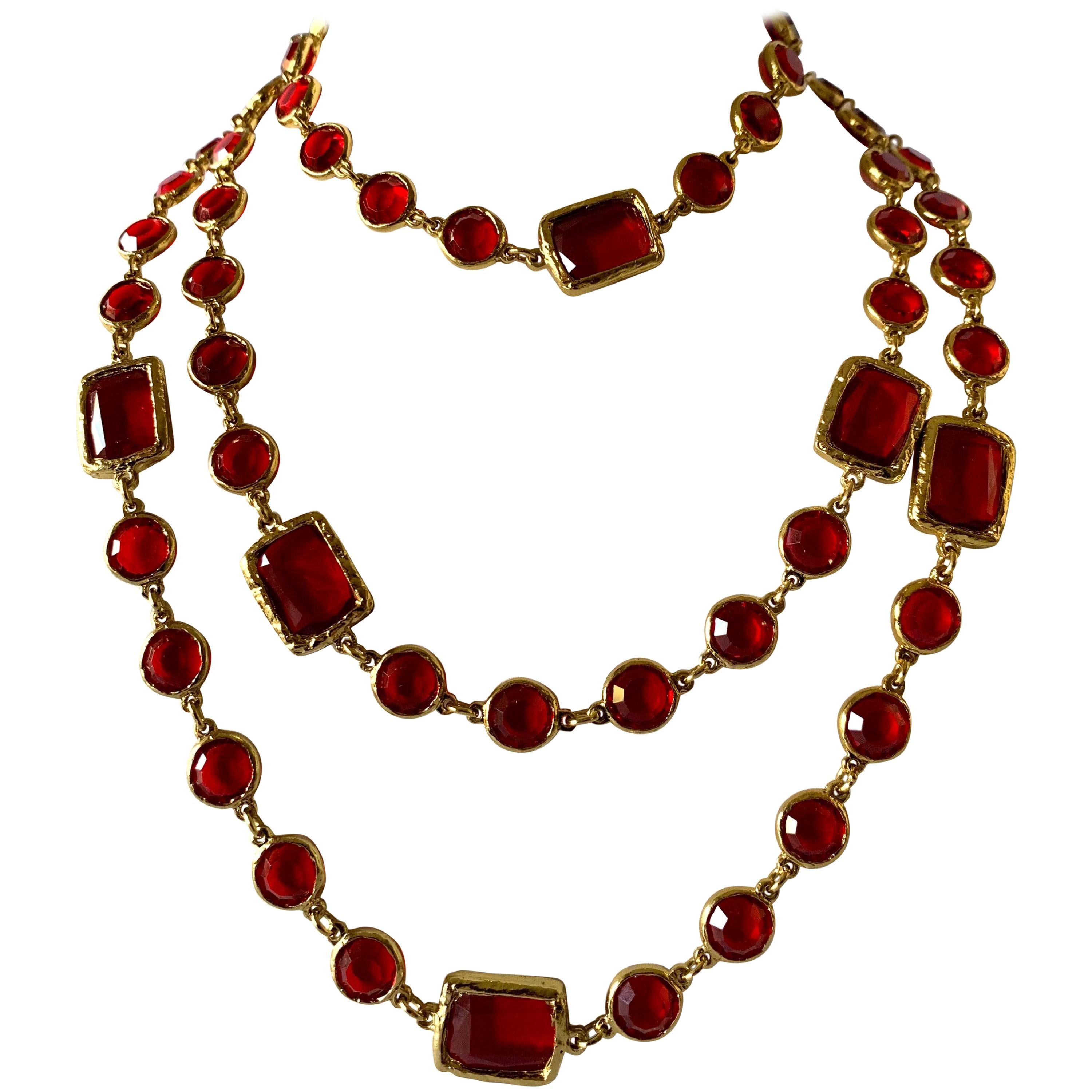 Vintage Chanel Red Chicklet "Sautoir" Necklace 