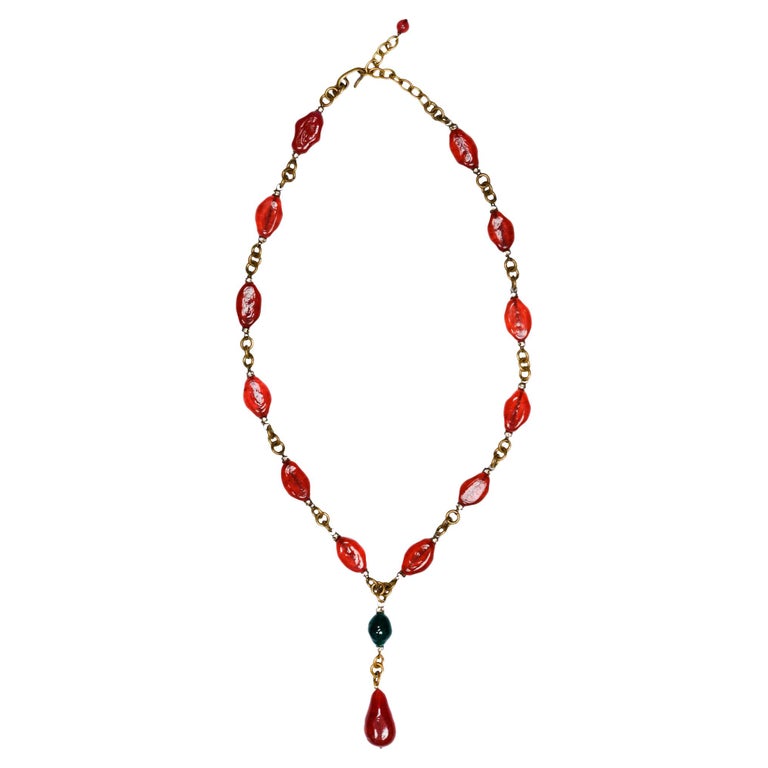 Vintage Chanel Red and Green Gripoix Drop Necklace at 1stDibs | red and  green necklace