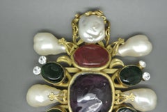 Vintage Chanel Red Green Poured Glass Gripoix baroque Pearl large Brooch