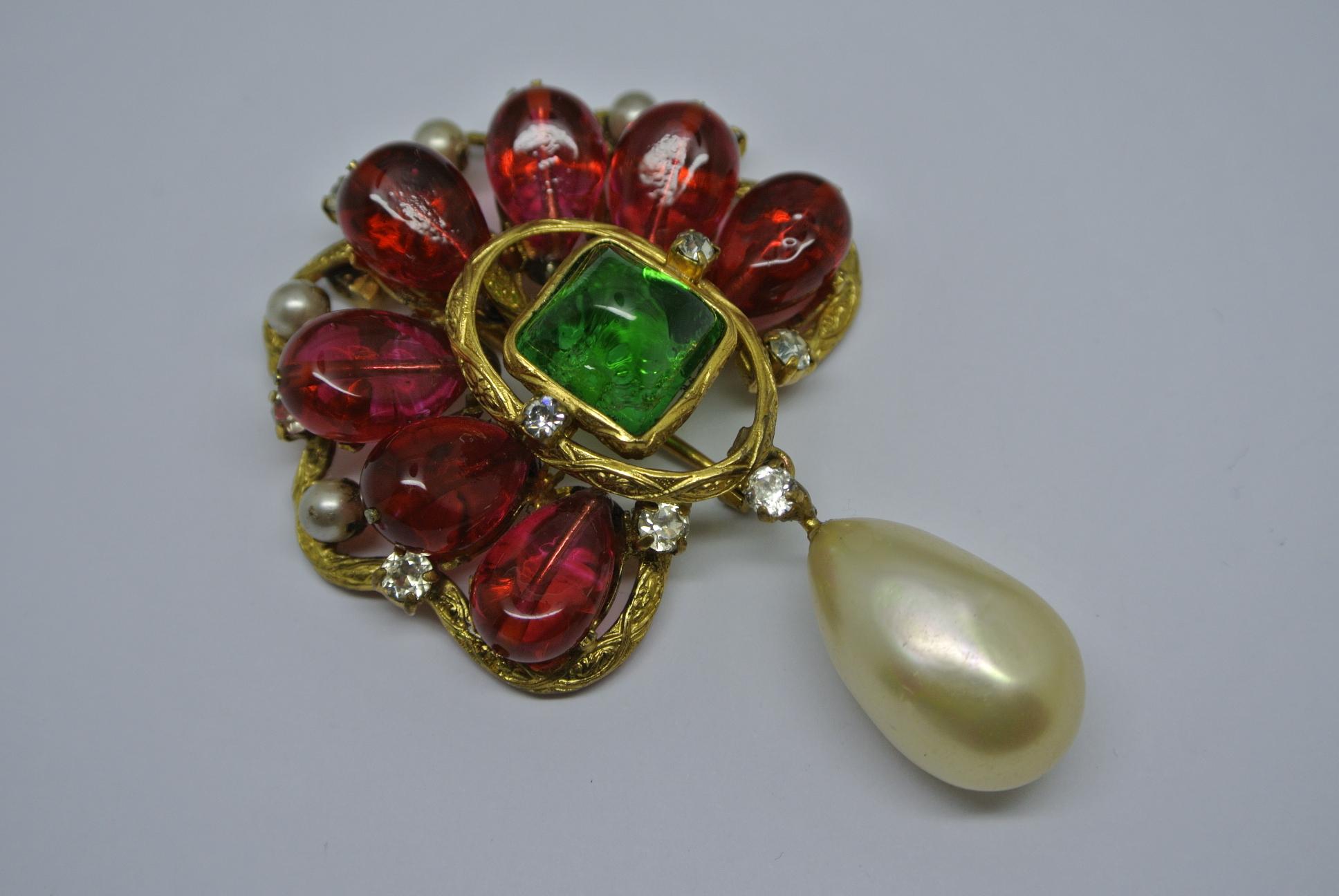 pink and green chanel brooch