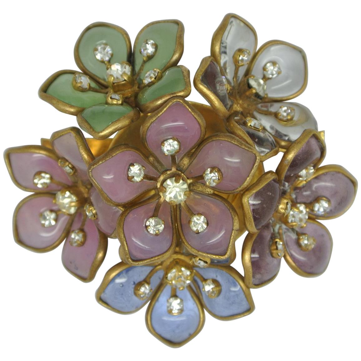 Vintage Chanel Red Green Poured Glass Gripoix Pearl drop byzantine Brooch For Sale