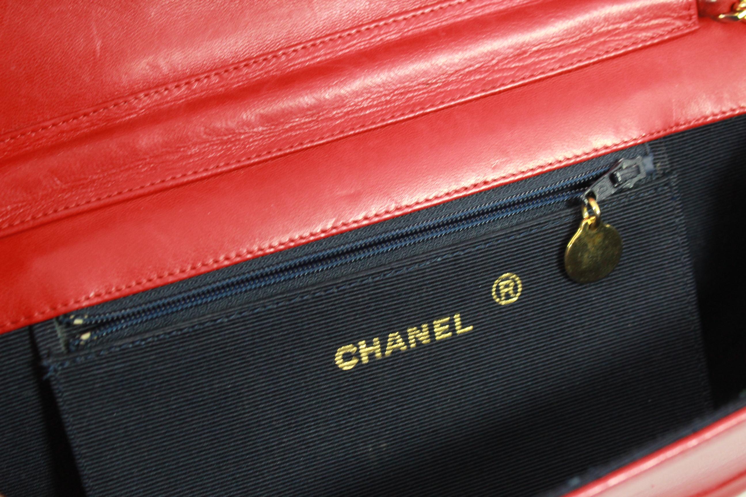 Vintage Chanel Red Lambskin Round Leather Bag 1