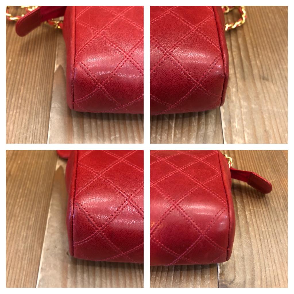 Vintage CHANEL Diamond Quilted Lambskin Leather Pouch Bag Clutch Red (Altered) 3
