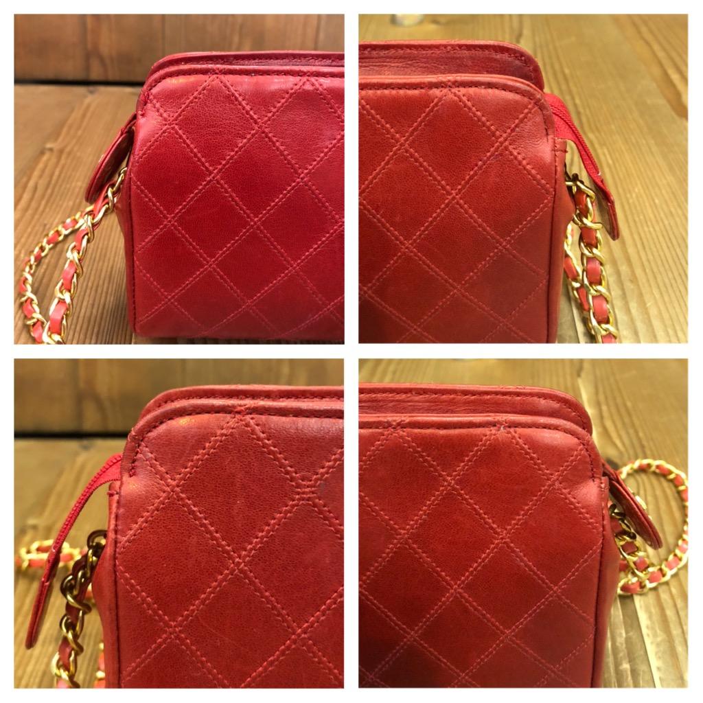 Vintage CHANEL Diamond Quilted Lambskin Leather Pouch Bag Clutch Red (Altered) 4