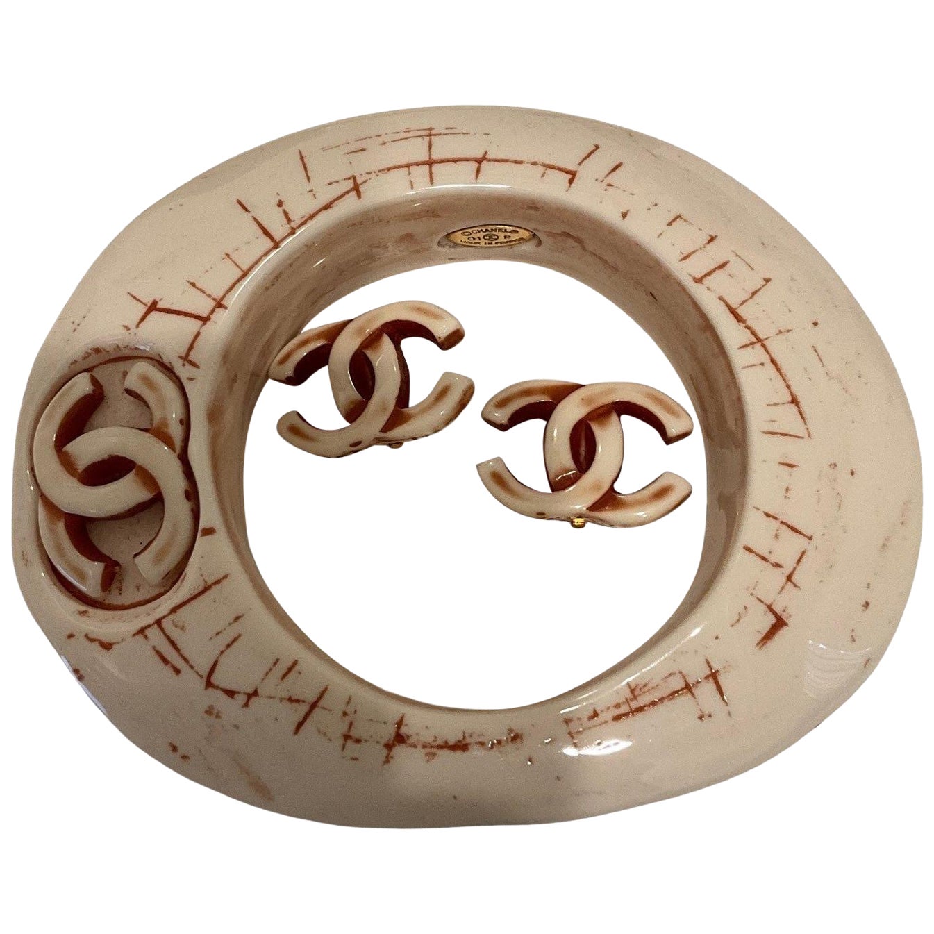 Vintage Chanel Resin Bracelet with Matching Earring Set