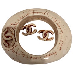 Vintage Chanel Resin Bracelet with Matching Earring Set Vintage Chanel Resin Bracelet with Matching Earring Set