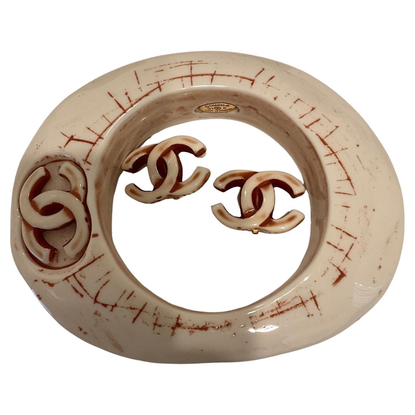 Vintage Chanel Resin Bracelet with Matching Earring Set For Sale