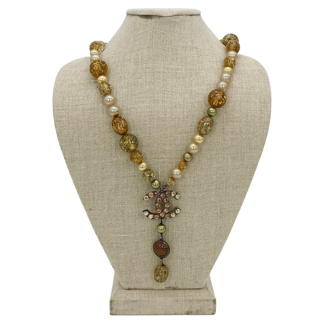 Halskette Vintage Chanel mit Strass und Perlen im Angebot