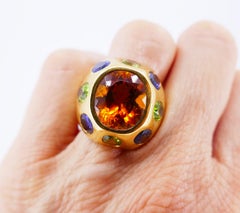 Vintage Chanel Ring 18k Gold Gems Cocktail Dome Estate Jewelry