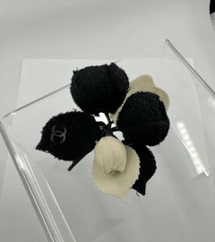 Vintage Chanel Rose Camellia Flower Brooch Made In France Black White Rare