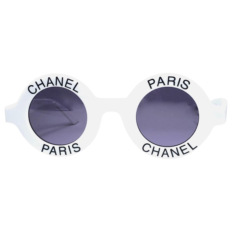 Vintage Chanel Round Chanel Paris Made In Italy White Sunglasses