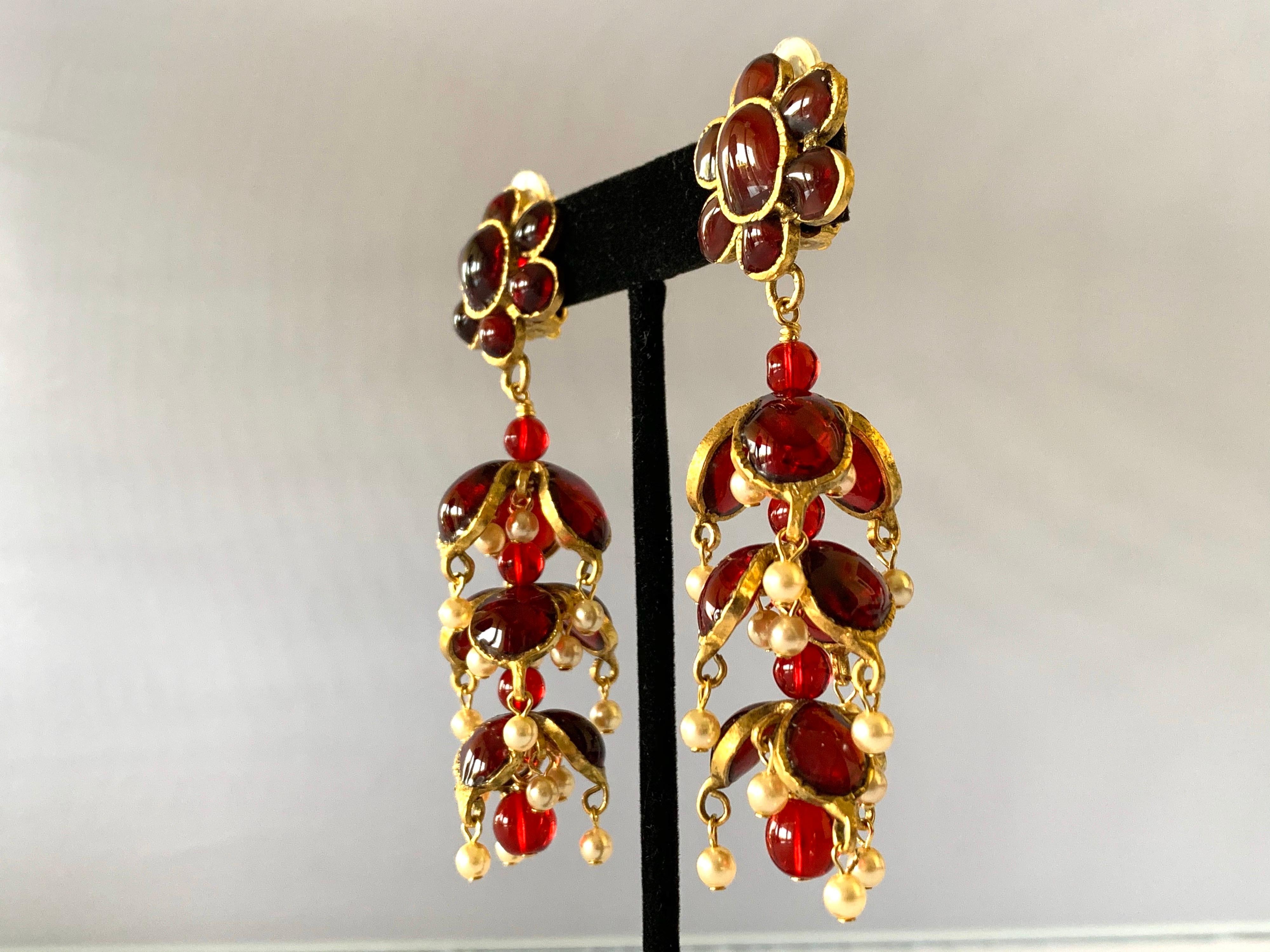 Vintage Chanel Ruby and Pearl Mughal Statement Earrings 4