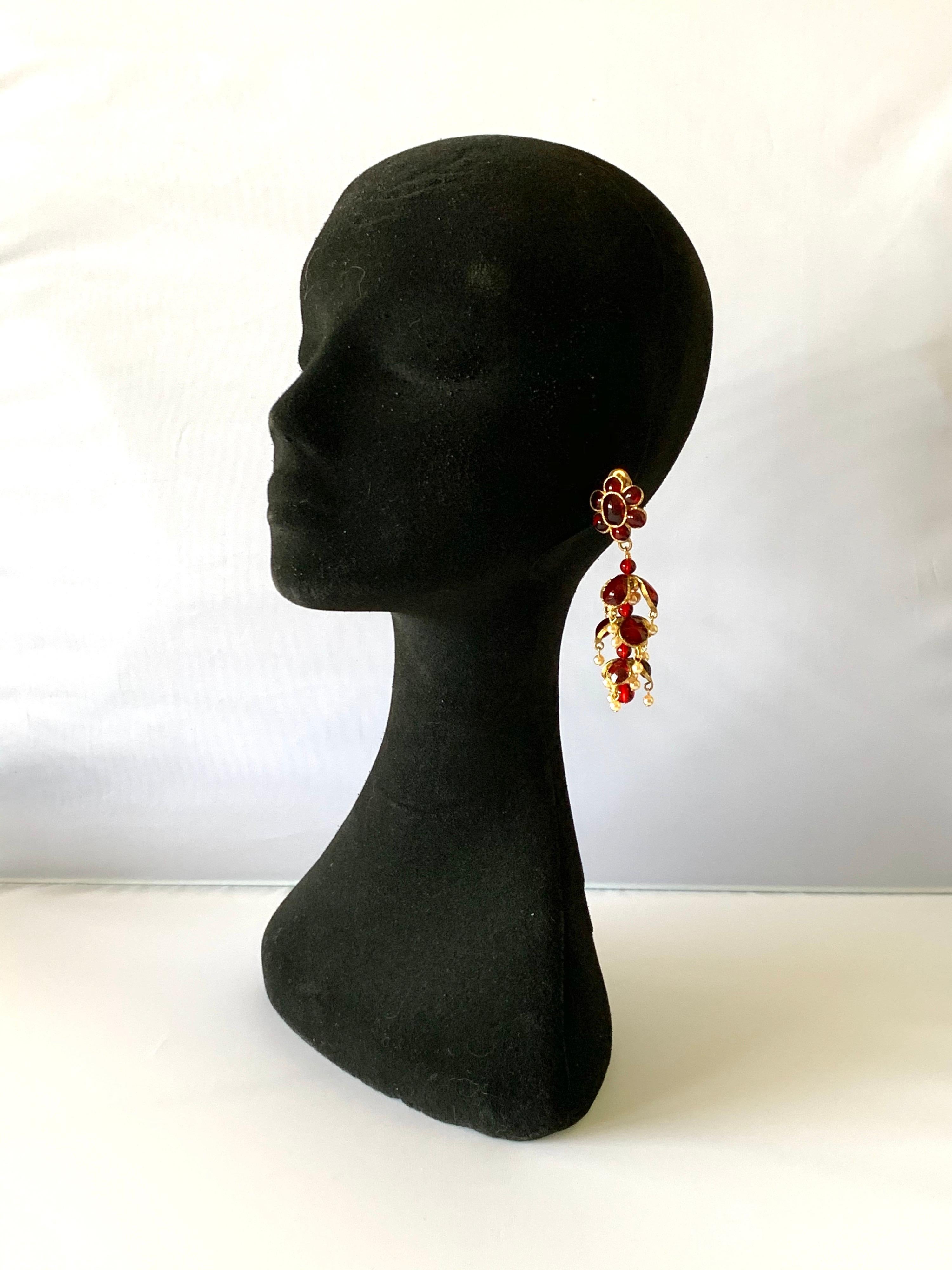 Artisan Vintage Chanel Ruby and Pearl Mughal Statement Earrings