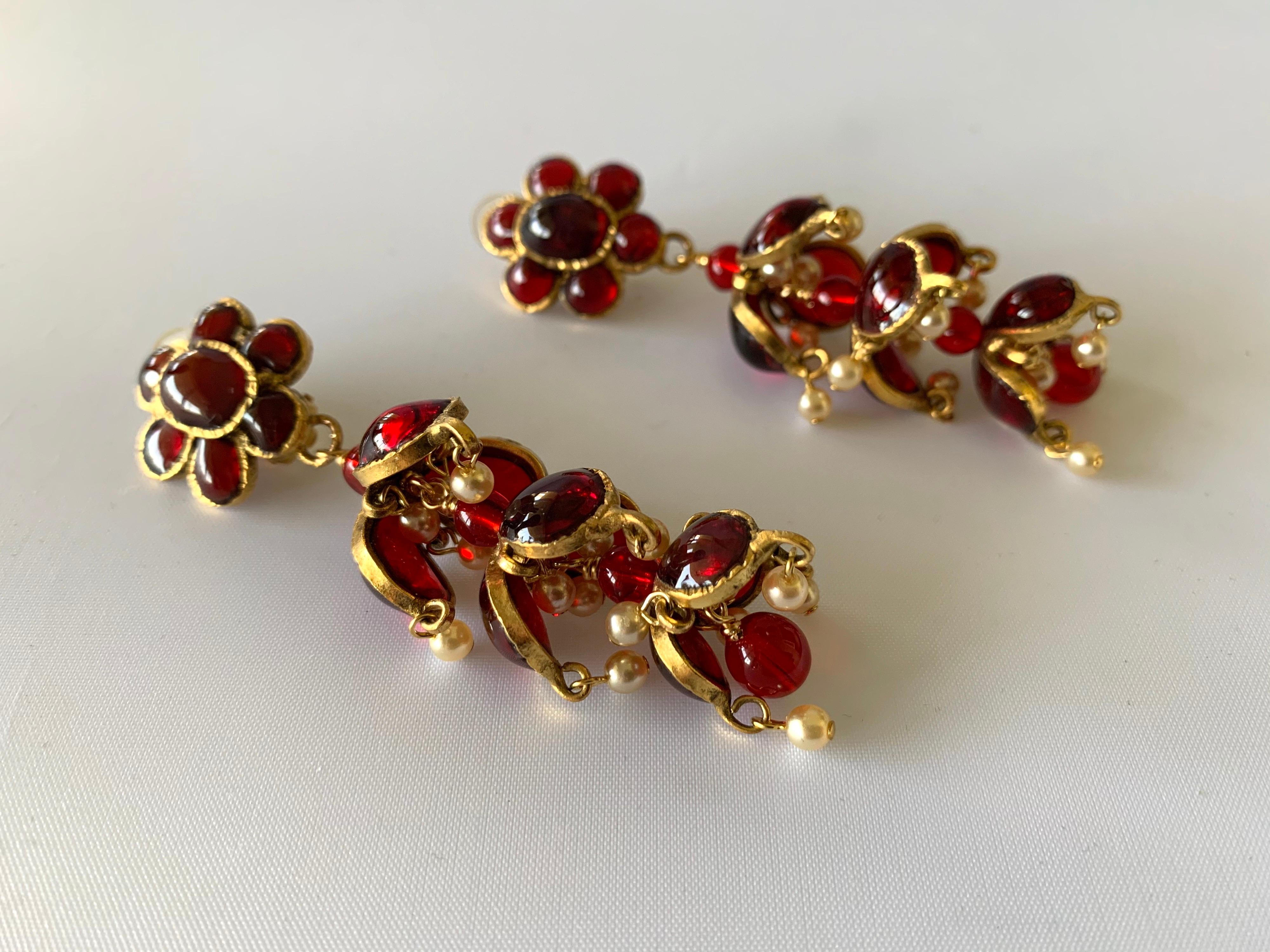 Women's Vintage Chanel Ruby and Pearl Mughal Statement Earrings