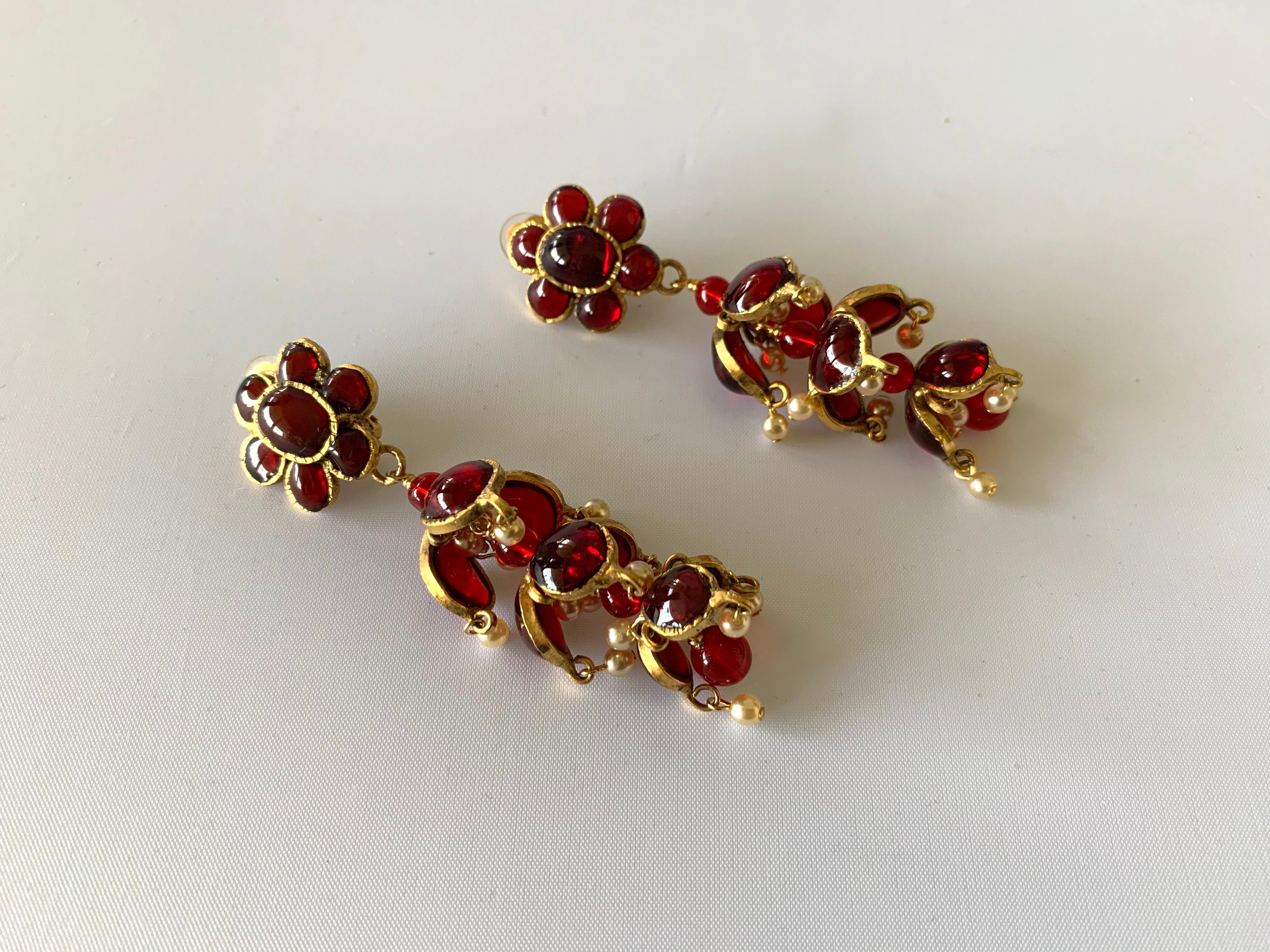 Vintage Chanel Ruby and Pearl Mughal Statement Earrings 1