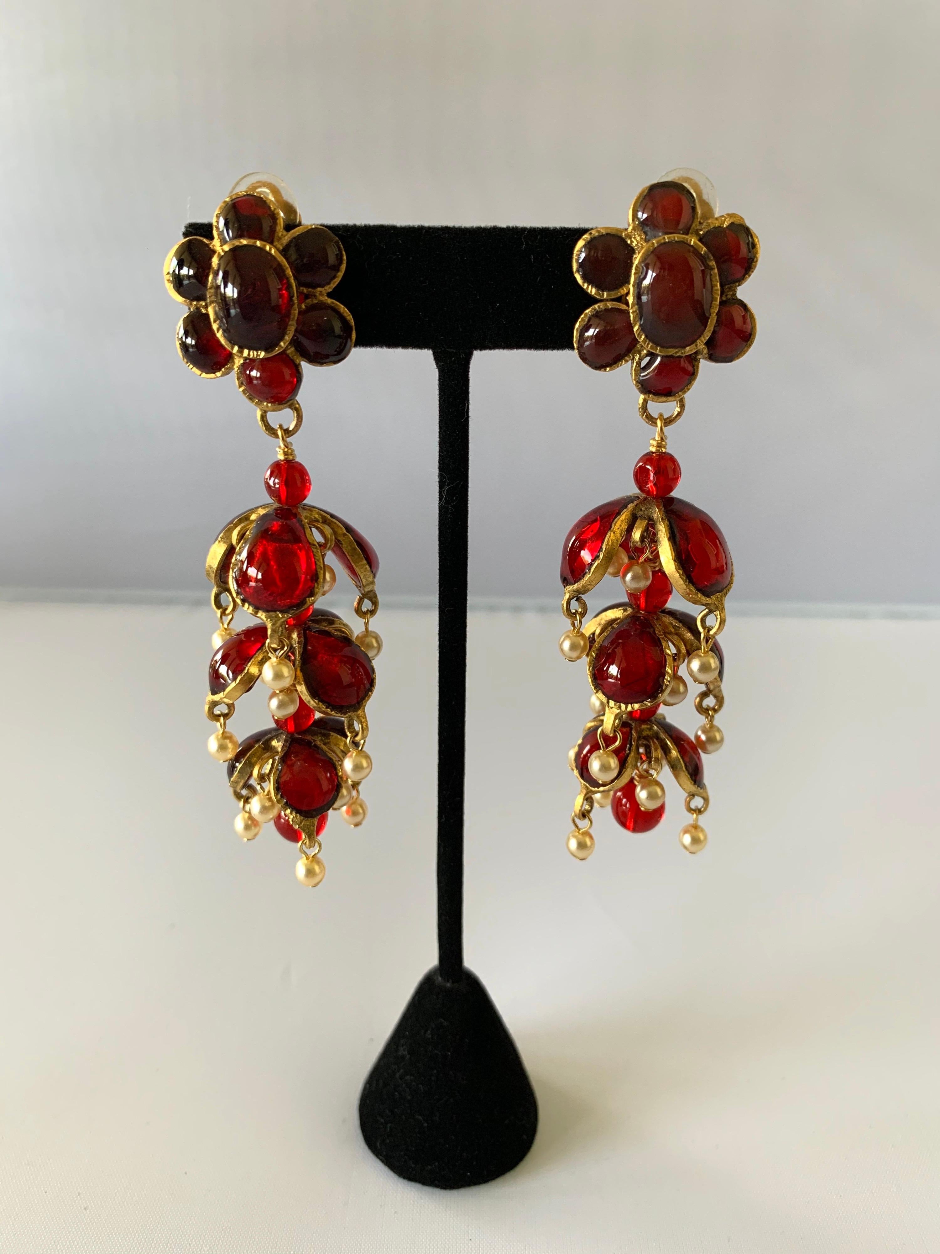 Vintage Chanel Ruby and Pearl Mughal Statement Earrings 3