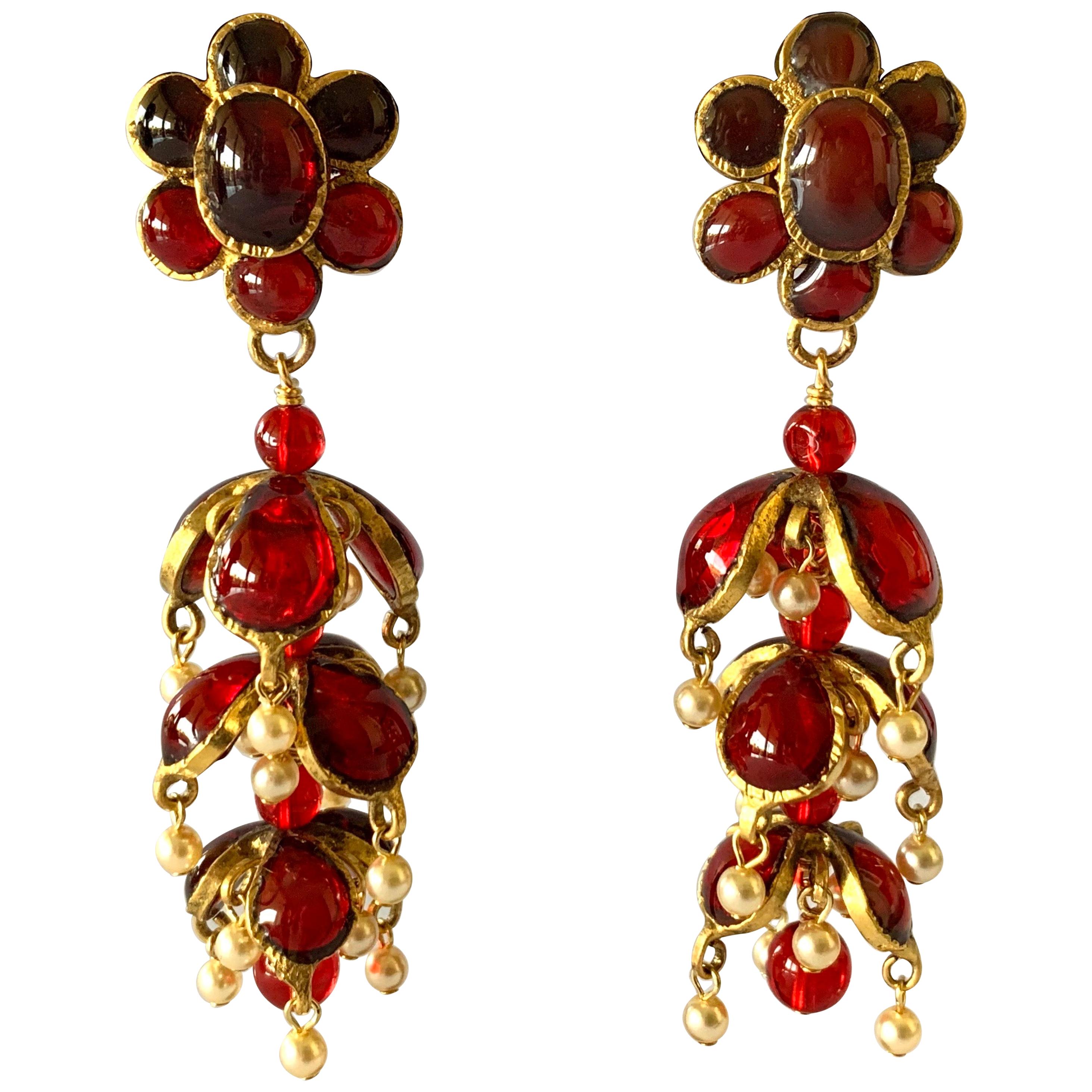 Vintage Chanel Ruby and Pearl Mughal Statement Earrings