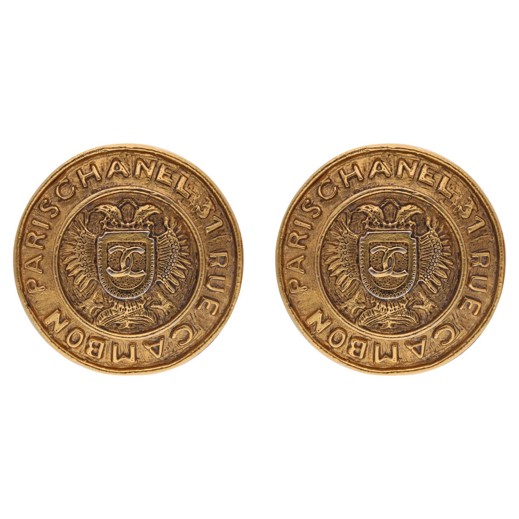 Vintage Chanel Rue Cambon Crest Earrings For Sale