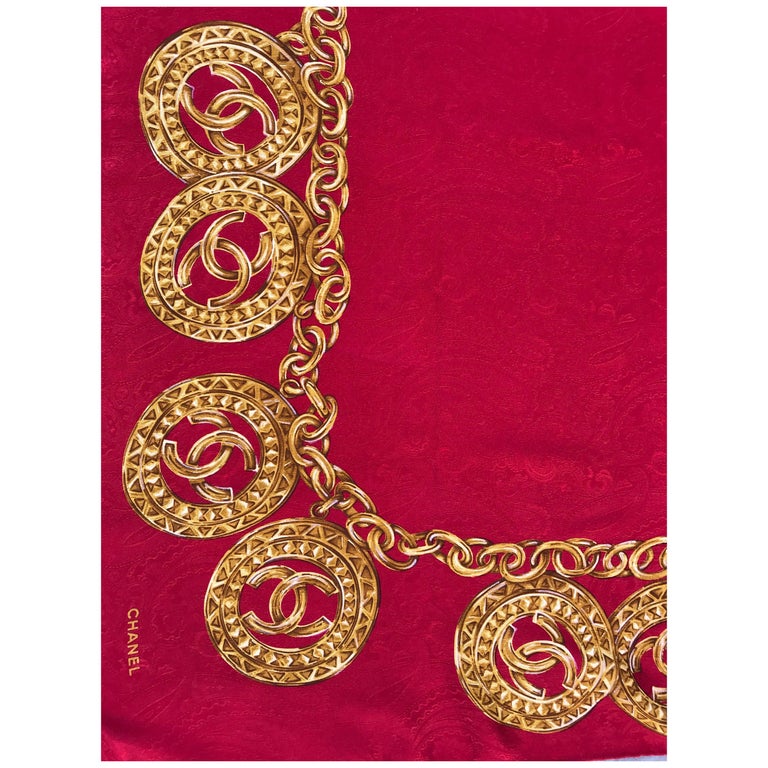 Vintage Chanel Scarf red silk 80X80 cm at 1stDibs