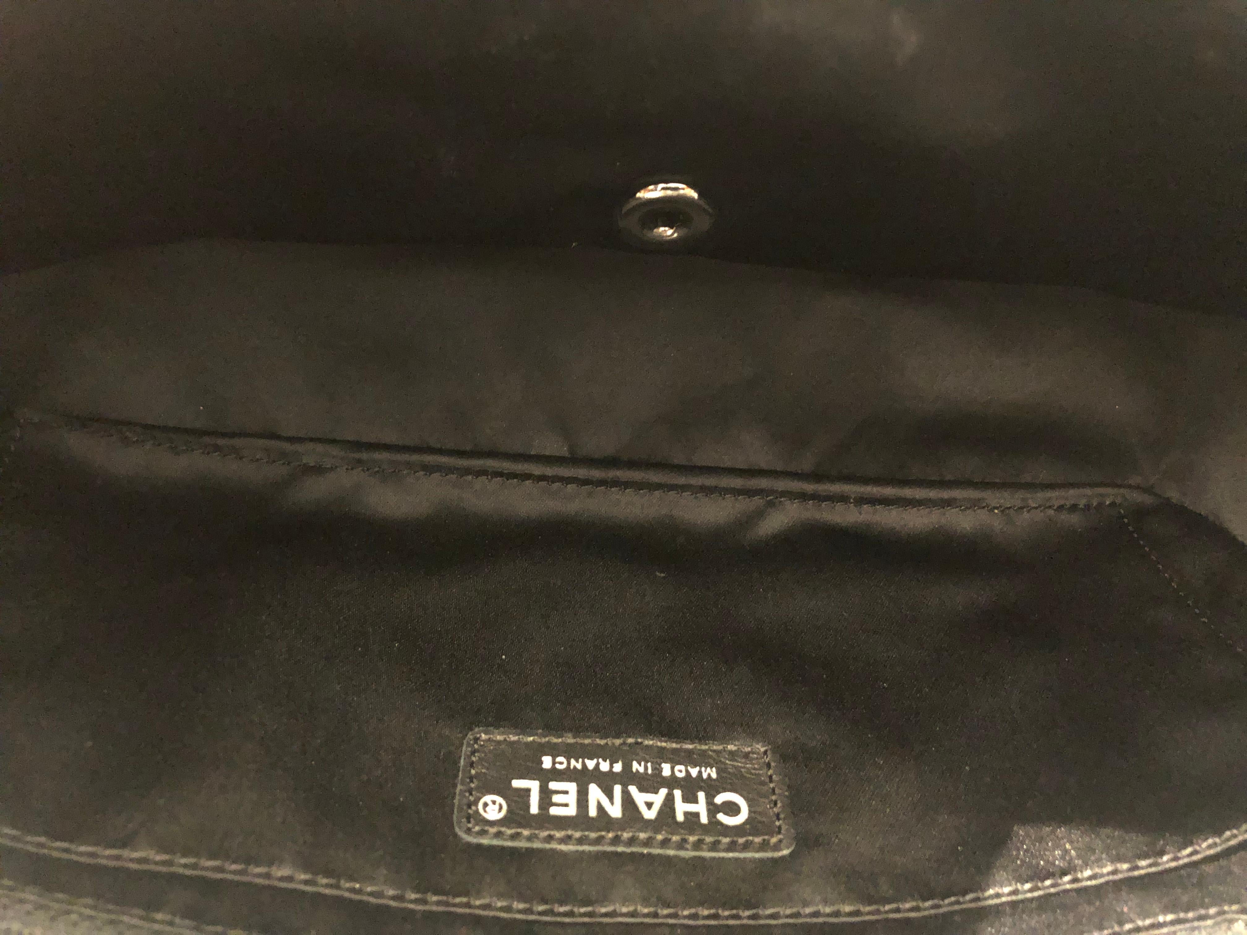 Vintage CHANEL Sequined Classic Flap Bag Black Silver Medium 5