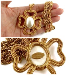 Vintage CHANEL Shamrock Clover Pearl Openwork Necklace