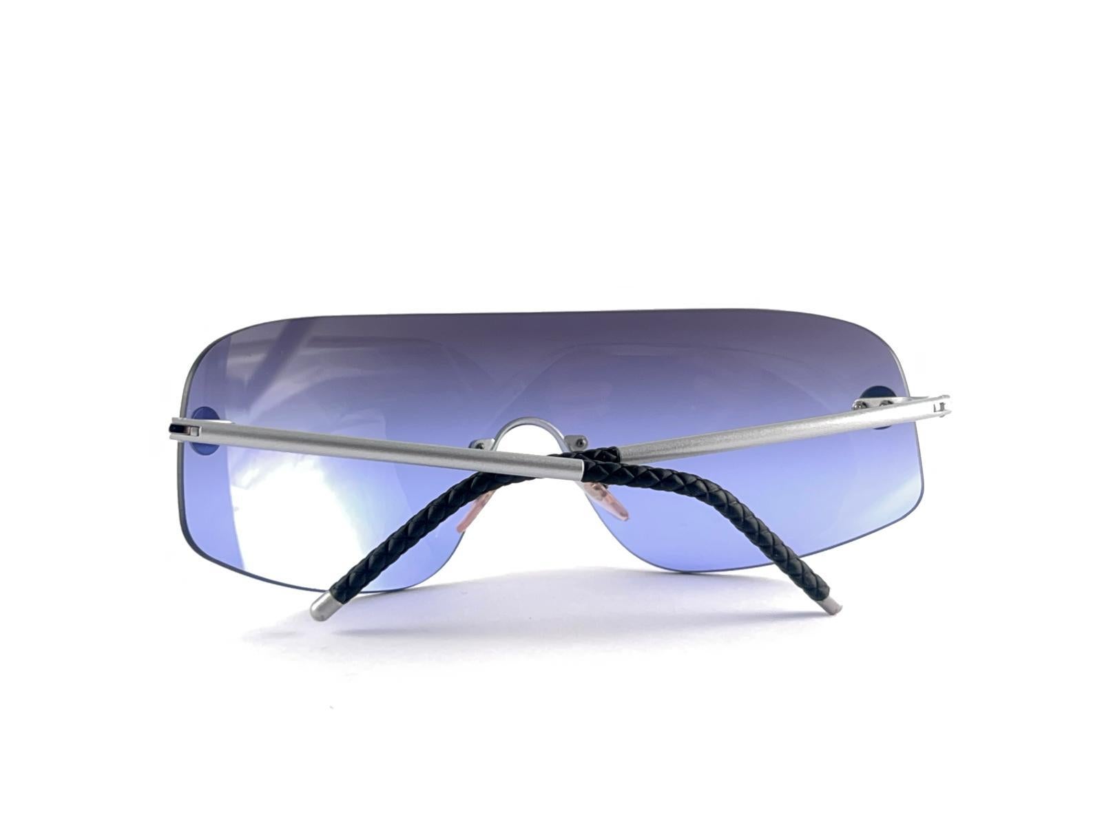 Vintage Chanel Shield Rimless Gradient Blue Sunglasses 2000's Made In Italy Y2K 7