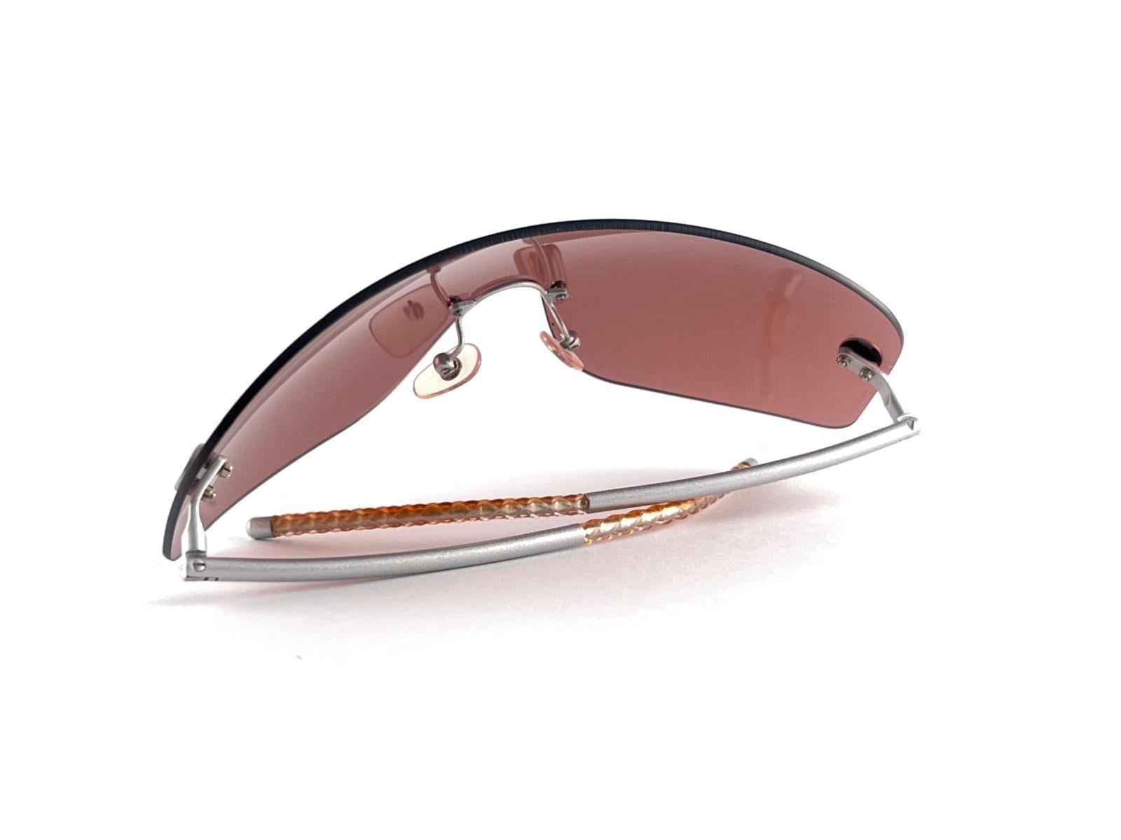 Vintage Chanel Shield Rimless Medium Amber Sunglasses 2000's Made In Italy Y2K 6